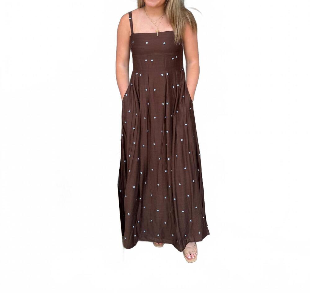 NEW KLESIS skyler polka dot maxi dress in brown